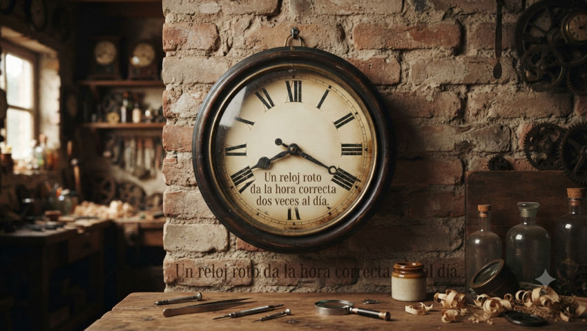 A broken watch shows the correct time twice a day.