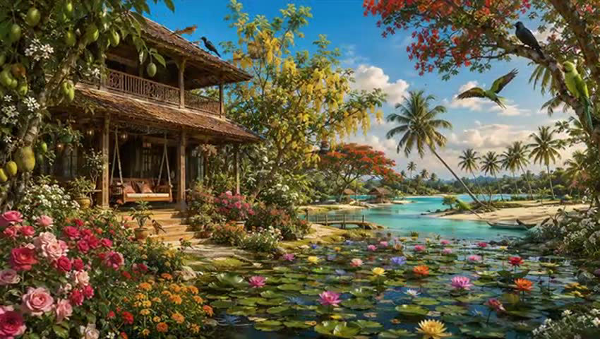 TROPICAL realxing home patio  Ambience with  Nature , birds and butterflies episode artwork